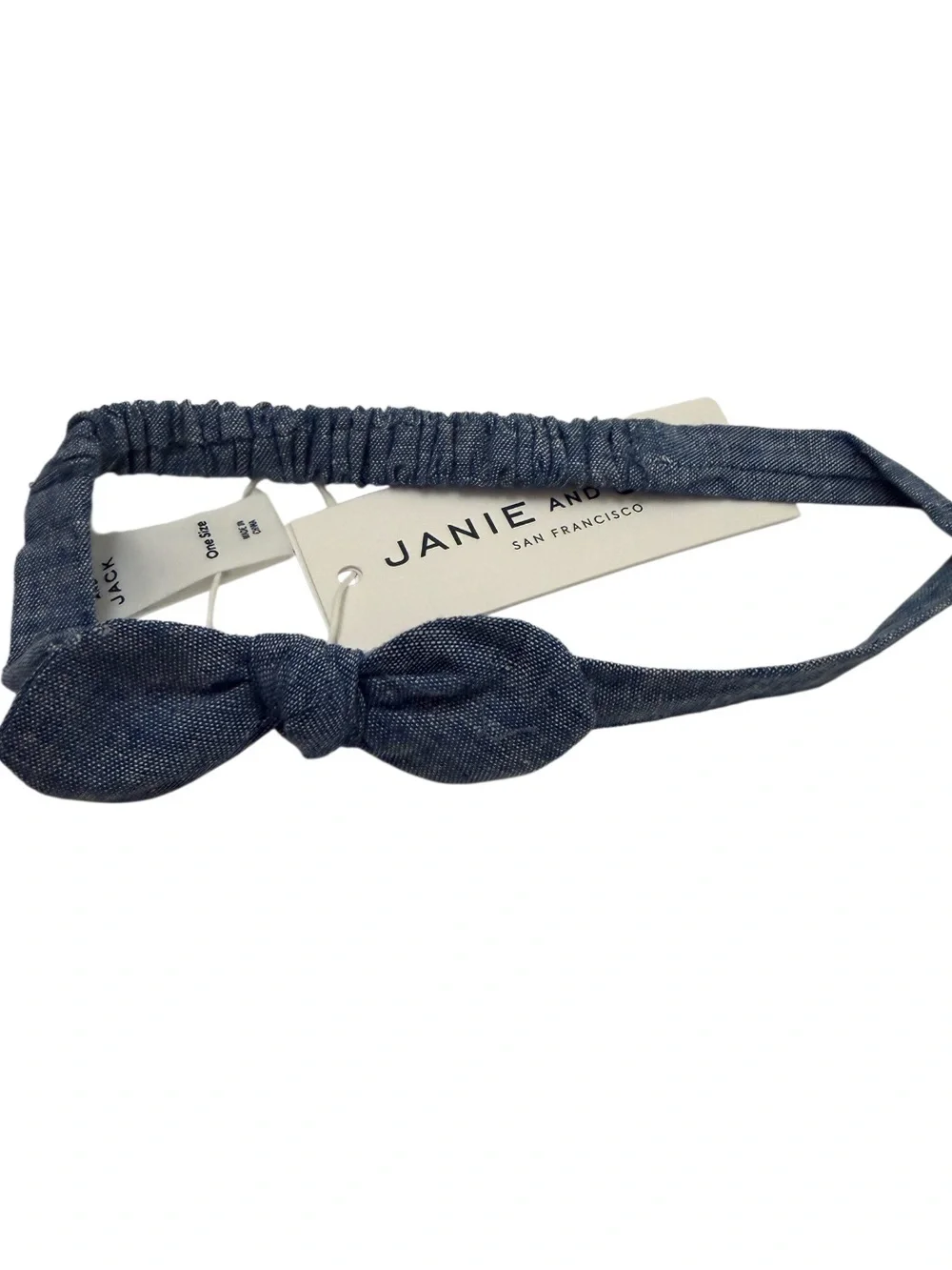 Janie and Jack Denim Linen Bow and Rosette Elastic Headbands